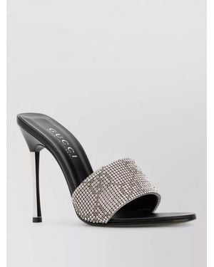 Gucci Embellished Strap Fabric Mules Open Toe - Grey
