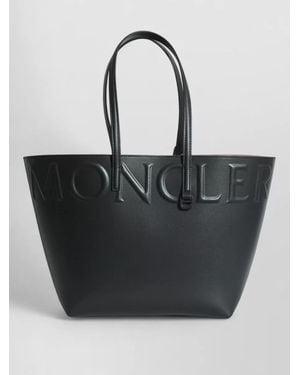 Moncler Small Leather Tote Bag Top Handles - Black