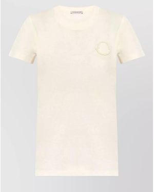 Moncler Cotton Embroidered Logo T-Shirt - Natural