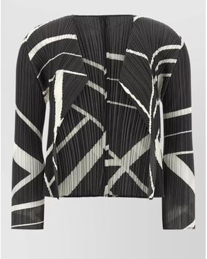 Pleats Please Issey Miyake Printed Draped Open-Front Blazer - Black