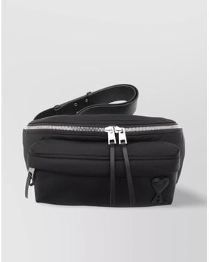 Ami Paris Shoulder Bag With Adjustable Strap And Front Pocket - Black