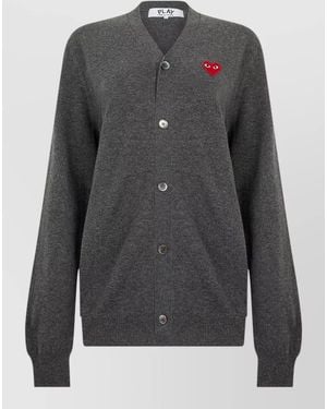 COMME DES GARÇONS PLAY Wool Ribbed Cardigan - Grey