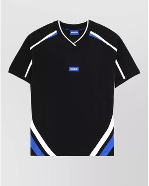 HUGO Short Sleeve Crew Neck Colour Block Shirt - Black