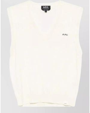 A.P.C. V-Neck Wool Knit Vest - Natural