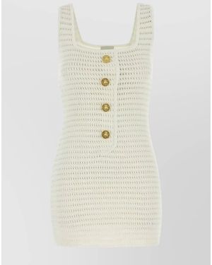 LeKasha Linen Crochet Mini Dress - White