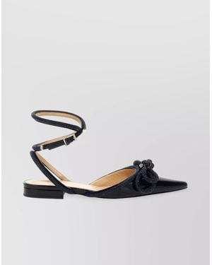 Mach & Mach Leather Rhinestone-Embellished Double Bow Ballerina Flats - Metallic