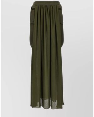 Max Mara Silk Pleated Midi Skirt - Green