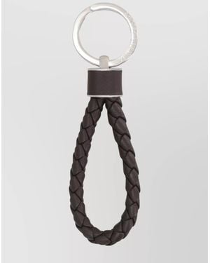 Bottega Veneta Braided Leather Loop Keychain - White