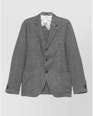 Etro Linen Blazer Peaked Lapels Pockets - Grey