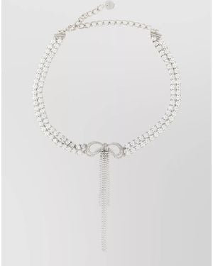 Self-Portrait Crystal Bow Tassel Double Strand Necklace - White