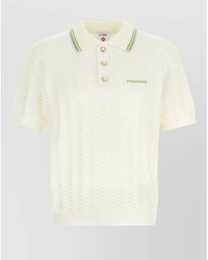 CASABLANCA Tennis Bouclé Polo Shirt Textured Collar - Natural
