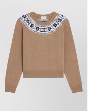 Celine Cashmere Crew Neck Sweater Long Sleeves - Natural