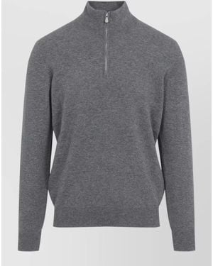 Brunello Cucinelli Cashmere Half Zip Long Sleeve Jumper - Grey