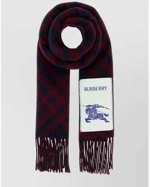 Burberry Cashmere Scarf With Checkered Design And Fringe - Blue