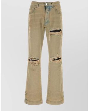 Amiri Denim Jeans Belt Loops Distressed Five Pockets - Natural