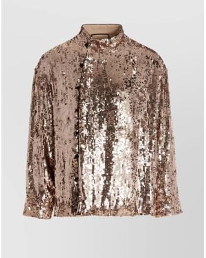 Gucci Sequin Embellished High Neck Shirt - Brown