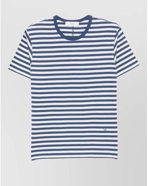DUNST Cotton Crew Neck Striped Short Sleeve T-Shirt - Blue