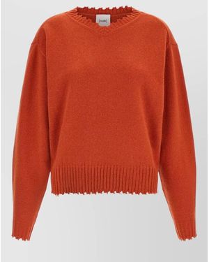 Nude Cashmere V-Neck Fringed-Hem Jumper - Orange