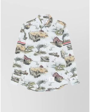 Thom Browne Cotton Straight-Fit Long-Sleeve Shirt - Grey