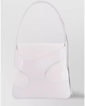 Ferragamo Leather And Canvas Shoulder Bag With Cut-Out Design - White