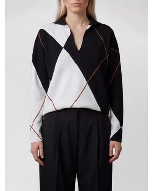 Max Mara Virgin Wool Argyle-Intarsia Ribbed High-Neck Sweater - Blue