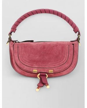 Chloé Marcie Clutch Bag Adjustable Strap Suede - Pink