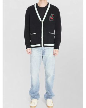CASABLANCA Wool Cashmere V-Neck Ribbed Cardigan - Black