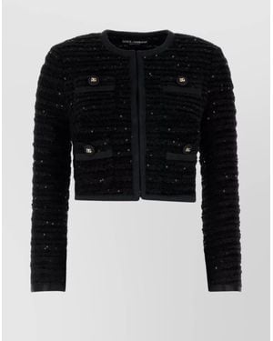 Dolce & Gabbana Silk Tweed Cropped Jacket - Black