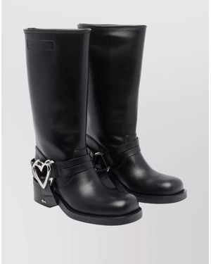 Mach & Mach Heart Detail Knee-High Block Heel Boots - Black