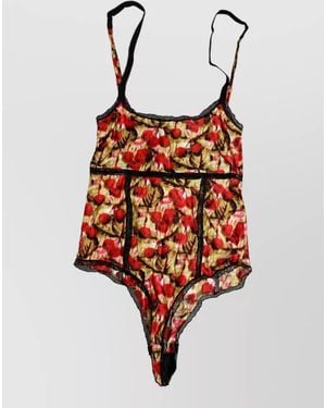 Roberto Cavalli Lace Printed Bodysuit - Red