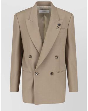 Lardini Blazer Notch Lapel Button Front Chest Pocket - Natural