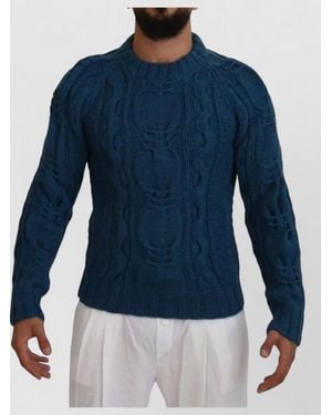Dolce & Gabbana Wool Alpaca Cable Knit Crew Jumper - Blue