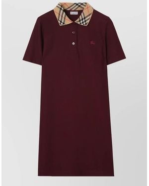 Burberry Dress Checked Collar Short Sleeves Design - Red