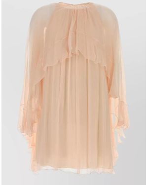Chloé Georgette Dress Flowing Silhouette Sheer Layers - Natural