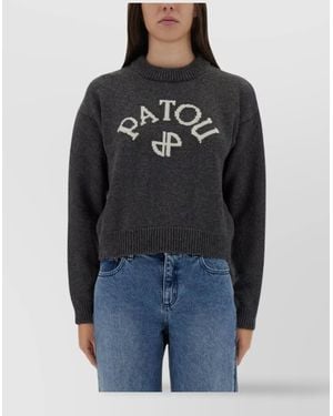 Patou Ribbed Crew Neck Knitwear With Long Sleeves - Black