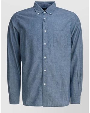 Beams Plus Shirt Button Down Collar Long Sleeves Pocket - Blue