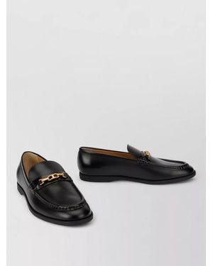 Tod's Calfskin Loafers Mask Detail T Buckle - Black