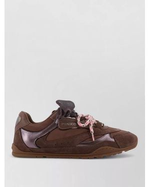 Pinko Leather And Nylon Low-Top Trainers - Brown