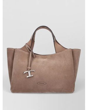 Tod's Suede Tote Bag Adjustable Strap Top Handles - Brown