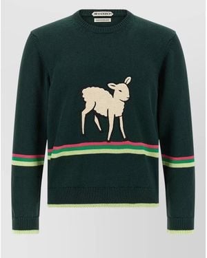 JW Anderson Sheep Motif Crew Neck Knit Sweater - Green
