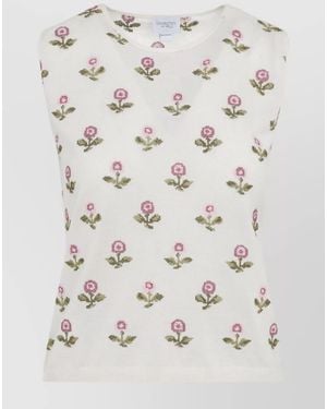 Giambattista Valli Cashmere Silk Sleeveless Embroidered Floral Knit Top - Grey