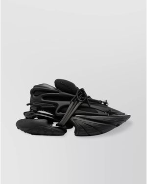 Balmain Neoprene & Calfskin Trainers With Chunky Rubber Sole - Black