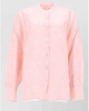 120% Lino Linen Shirt Embroidered Design Long Sleeves - Pink
