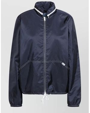 Prada Jacket High Collar Drawstring Hem Side Pockets - Blue