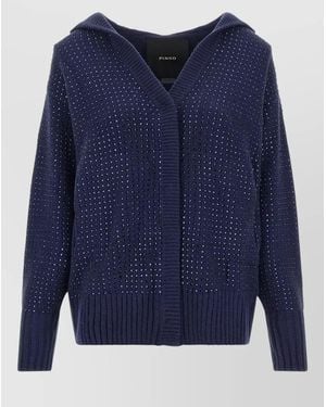 Pinko Wool Hooded Crystal Embellished Oversized Cardigan - Blue