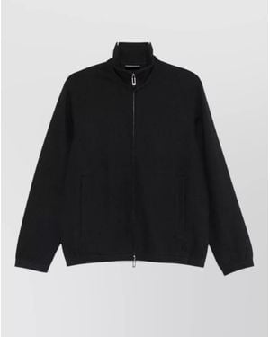 Emporio Armani Herringbone Zip Jacket High Collar Pockets - Black