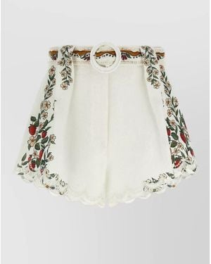 FARM Rio Richelieu Shorts Decorative Belt Floral Embroidery - Multicolor