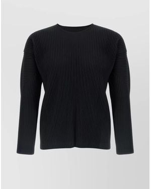 Homme Plissé Issey Miyake Ribbed Long Sleeve Crew Neck T-Shirt - Blue