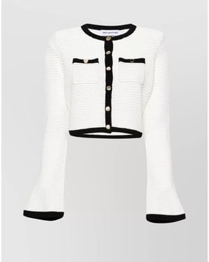 Self-Portrait Cropped Cardigan Flared Cuffs - White