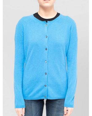 LA ROSE Cashmere Crew Neck Cardigan Long Sleeves - Blue